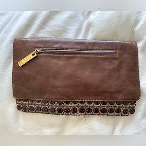 Studded leather Tory Burch brown clutch
